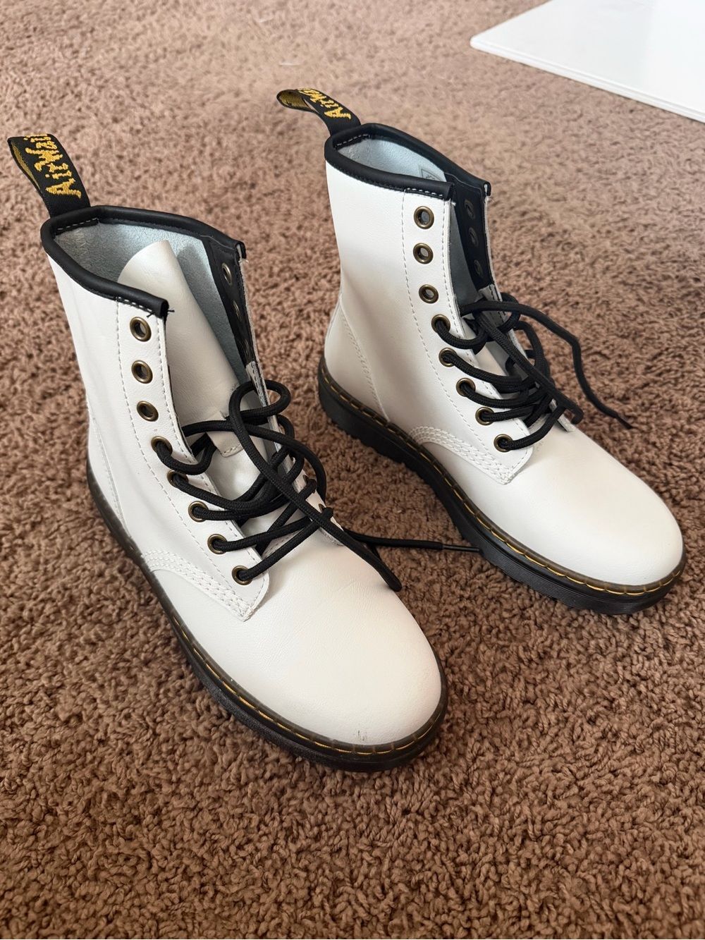 Dr. Martens Zavala White Combat Boots with Black Trim